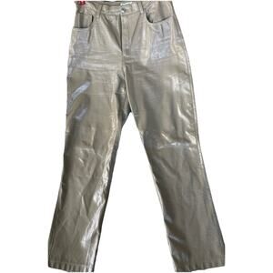 Abercrombie & Fitch Curve Love Vegan Leather 90s Straight Pant Dk Beige Sz 31